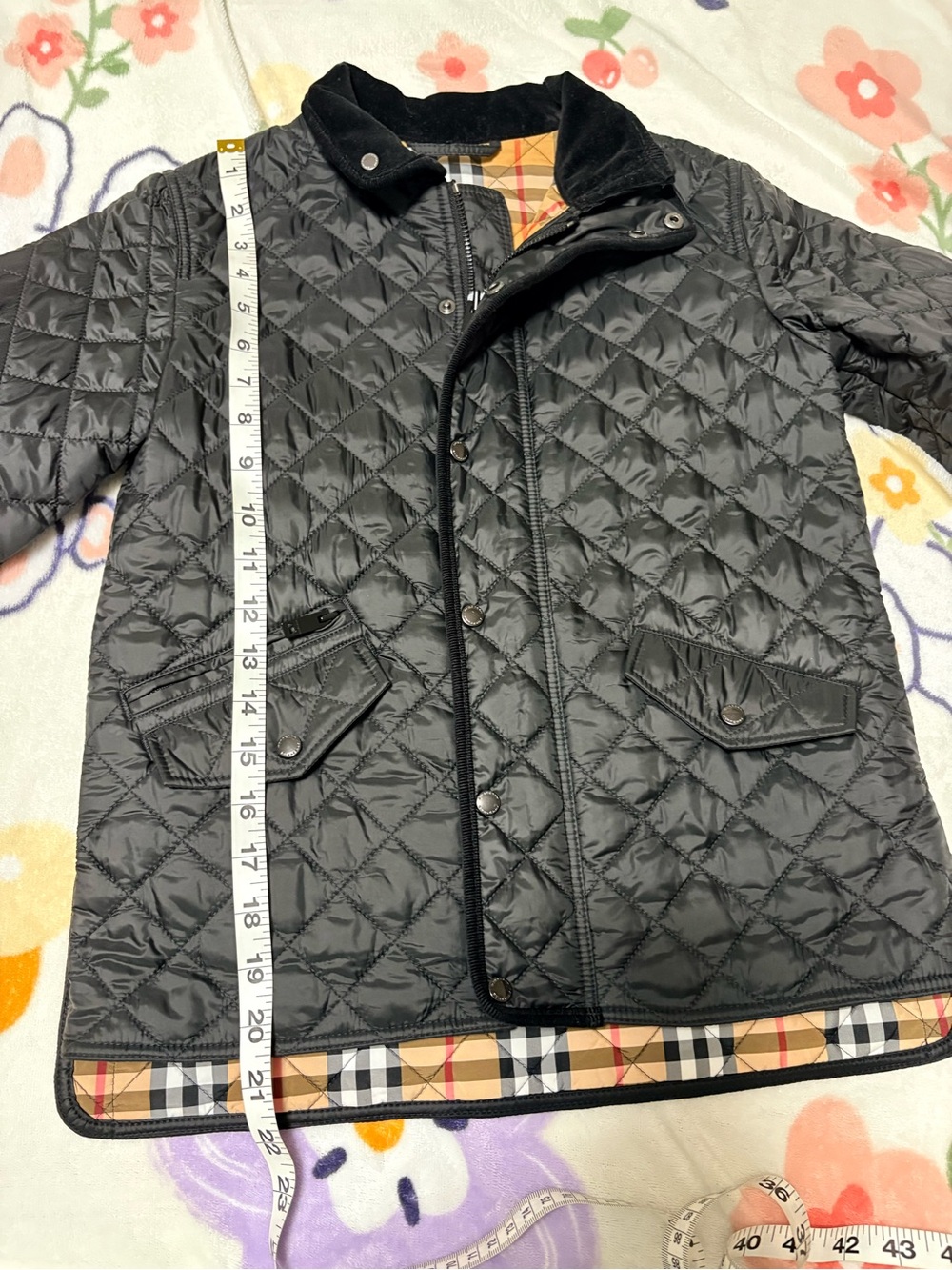 Burberry Black Quilted Kids Puffer Jacket with Signature Check Trim